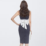 Summer New Office Lady Style Women Striped Elegant Dress Female Vestidos Business Knee-Length Dress