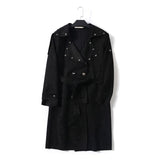 Women Trench Suede Cool Rivets Coat With Belt Turn Down Collar Overcoat Classic Trench
