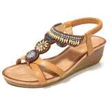 Women Wedges Sandals Slip On Open Toe Round Toe Platform Ethnic Style Summer Female Shoes Plus Size
