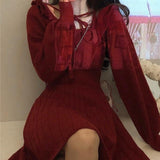 Sweet Knitted Dress Women Winter Elegant Kawaii Mini Dress Female Japanese Style Korean Party Dress Christmas Clothes Women 2021