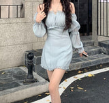 Autumn Solid Elegant Dress Women Korean Princess High Waist Casual Sweet Dress Female Party Long Sleeve Mini Fairy Dress