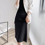 Autumn Women Elastic High Waist Elegant Straight Bodycon Midi Split Hem Knintted Skirts