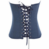Denim Overbust Corset Plus Size Sexy Corselet Cowboy Corsets and Bustiers Tops Blue Gothic Lingerie Women Slimming Clothing