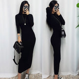 Sweater Dress Autumn Winter Knitted Bodycon Midi Dresses Women O-Neck Long Sleeve Pencil Sexy Dresses Elastic Slim  Dress