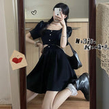 2021 Summer Kawaii Sweet Dress Women Puff Sleeve Elegant Casual Party Mini Dresses Cut Out Black Cute Korean Sexy Y2k Sundress