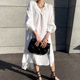 Women Spring Summer Elegant Loose Shirts Dresses Long Sleeve Turn Down Collar Casual Clothing