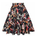 Elegant Women Pleated Office Midi Skirts A Line Steampunk Gothic Female 50s 60s Ladies High Waist Retro Swing Jurken Fashion