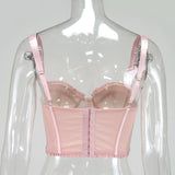 Mesh Corset Women Top Sexy Boned Push Up Padded Ruffles Single-Breasted Bustier Underwire