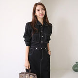 New Spring Women Elegant Single-Breasted Dress Turn Down Collar Office Lady Long Sleeve Slim Waist Midi Vestidos