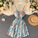 Sexy Floral Print Holiday Summer New Backless Elegant Strapped Beach Dress Women's Mini