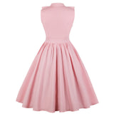 Pink Vintage Sleeveless Cotton Ruffles V Neck Robe Pin Up Swing Retro Dress