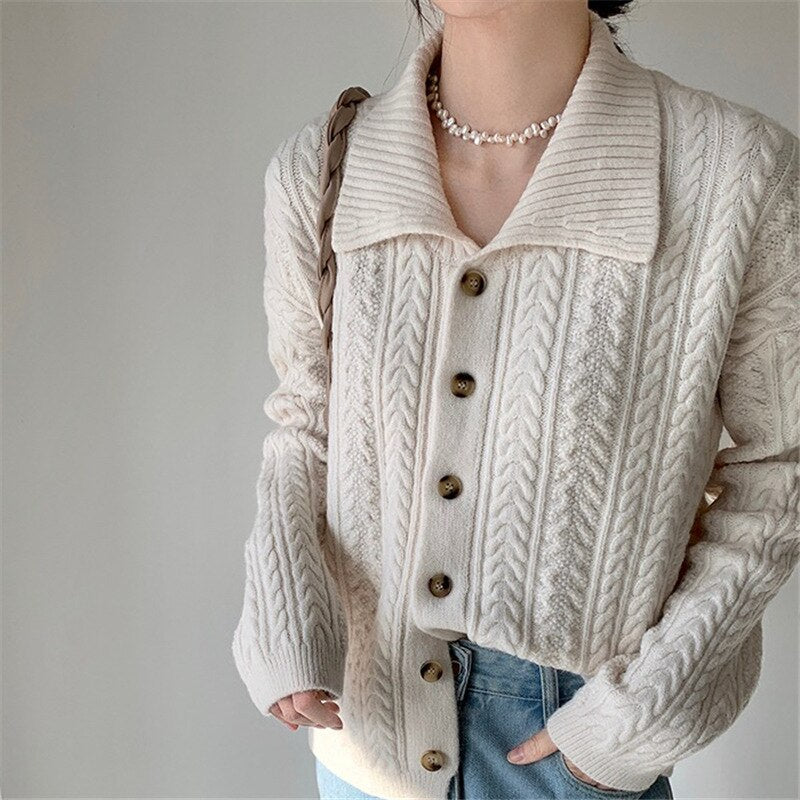 Women Single-breasted Solid Cardigans Casual Vintage Knit Sweater Coat Streetwear