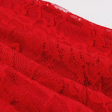 Elegant Red Lace Long Flare Sleeve Wedding Party Formal Gowns Short Black Dinner Dress