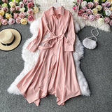 Women Single-Breasted Shirt Dress Spring Summer Lace Up Casual Long Sleeve Clothes 2021 Dresses