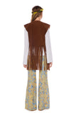 Adult Women Funny Vintage Hippie Tassel Floral Printed Costume Hippy Brown Clothes Outfit For Ladies