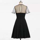 Bow Tie Neck Mesh Short Sleeve A Line Vintage Swing Summer Robe Solid Color Elegant Plus Size Dress