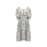 Summer Floral Dress Women French Style Puff Sleeve Chiffon Split Dress Oversize Korean Print Dress