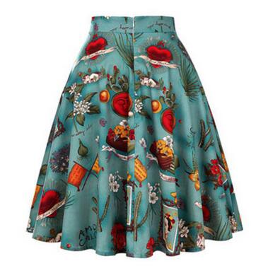 Leopard Print High Waist Skirt Pleated Women Flared Runway Midi Skirt Fashion Cotton Swing Rockabilly Party Skirts Gothic