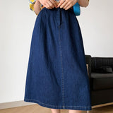 Summer Women High Waist Casual Denim Loose Button A-Line Skirt