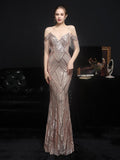 Sliver Sequin Dress Sexy V Neck Beading Evening Dress Women Party Strap Maxi Dress