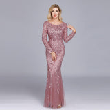 Plus Size Evening Dresses Mermaid O Neck Full Sleeve Lace Appliques Tulle Long Party Gown Robe Soiree Elegant Formal Dress