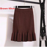 Elastic Women Pencil Warm Office Wear Elegant Knitted Straight Mid-Long Bodycon Skirt