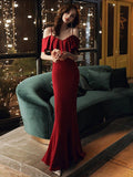 Spaghetti Strap Burgundy Evening Dresses Mermaid Elegant Party Prom Gowns Ruffles Taffeta Formal Occasion Dress Sleeveless Robe