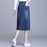 Long Jeans Women Denim Blue Girls High Waist Casual Bodycon Pencil Skirt
