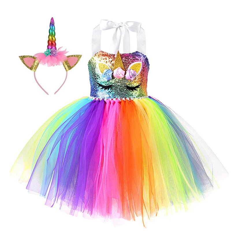 New Rainbow Unicorn Costume Cosplay For Girls Halloween Costume For Kids Birthday Party Dress Up