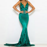 Sexy Backless Evening Dress Sleeveless Suspenders Long Formal Dress Mermaid Robe Gown Satin Party Dress