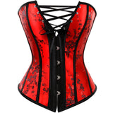 Women Sexy Corsets and Bustiers Lace Through Top Floral Jacquard Overbust Corset Waist Cincher Plum Corset  Plus Size S-6XL