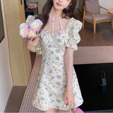 Evening Party Floral Mini Dresses Women Boho Beach Elegant Dress Sundress Summer 2021 Ruffle Puff Sleeve Casual Sweet Cute Dress