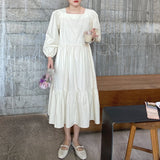 Autumn Women Vintage Dress Sundress Puff Sleeve Dress Casual Loose Clip Vestidos Femme