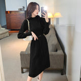 Women Elegant O-neck Dress 2021 Autumn Winter Knitted Dress Female Midi Sweaters Vestidos