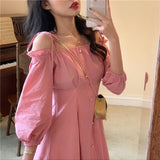 Summer Sweet Strap Dress Women Elegant Solid Princess Kawaii Dress Female High Street Party Holiday Outdoor Korean Dress 2021