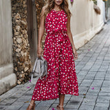 Long Dot Vacation Style Print Dress