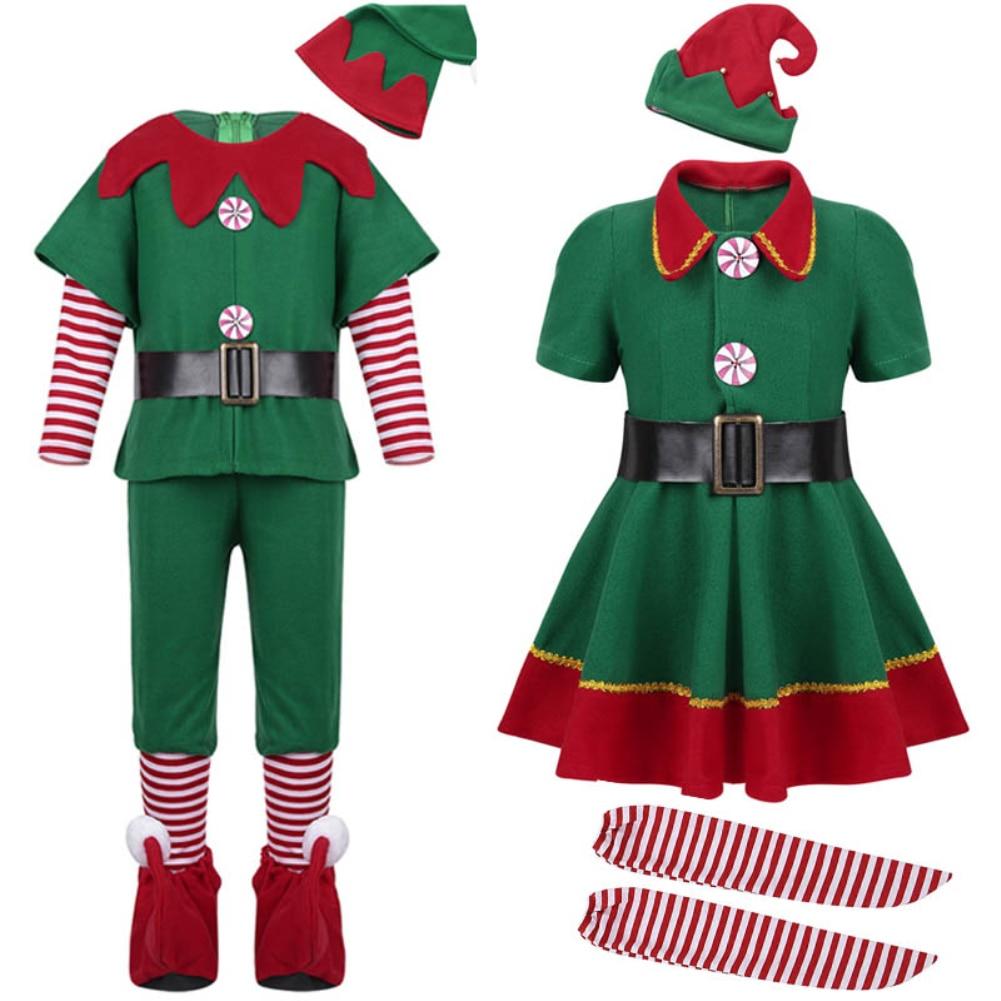 New Halloween Green Elf Girls Christmas Costume Festival Santa Clause for Girls New Year Chilren Xmas Clothing Fancy Party Dress