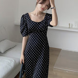 Summer V-Neck Dot Printing Midi Dress For Women Fashion Female Bohemian Beach Vacation Dresses