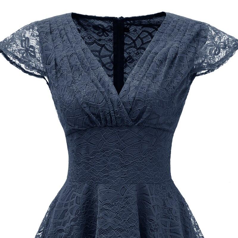 Ruched V Neck Wrap High Waist Vintage Lace Party Women Cap Sleeve Fit and Flare A Line Elegant Dress