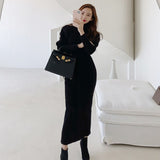 Autumn Winter Women Thicken Puff Sleeve Sweater Dress Casual Turtleneck Bodycon Female Knitted Dress Vestidos