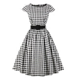 Elegant Polka Dot Cotton Summer Cap Sleeve Robe Pin Up Swing Casual Retro Vintage Dress