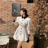 Women Lapel Single-Breasted Denim Dress Spring Long Sleeve Slim Waist Female Mini A-Line Dress Vintage Vestidos