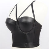 Autumn Crop Tank Top With Cups Off  Shoulder PU Corset Sexy Dance Short Black Slimming Girls Lingerie Clothing