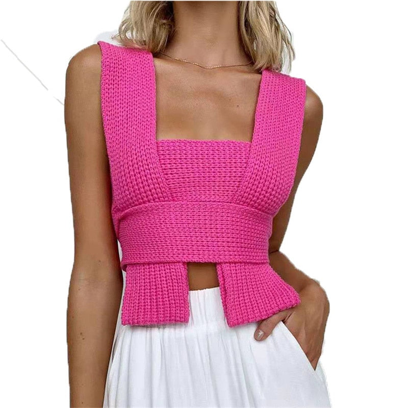 DIY Style Knit Women Sleeveless Multi Way Knitted Sweater New Sexy Crop Tops
