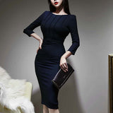 Spring Autumn Fashion Elegant Women Casual Long Sleeve Office Lady Bodycon Knee-Length High Dress