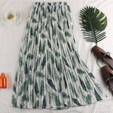 Print Summer Floral Casual Sexy Boho Beach Chiffon Pleated Maxi A-Line Long Skirts