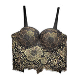 Crop Top Bronzing Lace Sexy Corset Party Cups Short Off Shoulder Women Camis Cropped Built In Bra