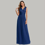 Soft Stretching comfort Diamonds Cotton-Fabric V-neck Sleeveless Open Back Pleated Cocktail Dress Pure Color Formal Party Gowns