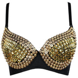 Short Crop Top With Built in Bra Women Sequins Stage Cropped Sexy Ladies Corset Tops Push Up Chest