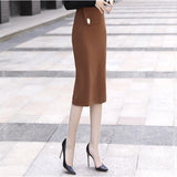 Women Ladies Spring Autumn Solid Office Wear Midi Formal High Waist Pencil Skirts